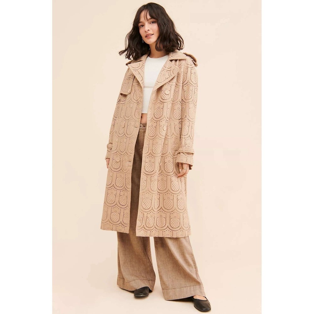 FARM Rio Beige Eyelet Lace Trench Coat